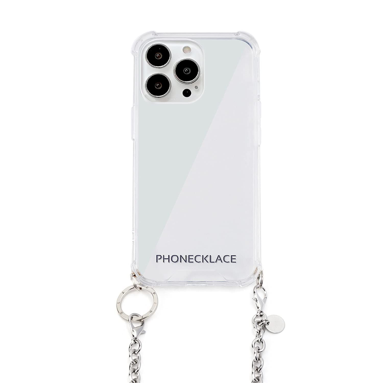 【新着商品】[ クリア クロスボディフォンケース 首かけ チェーンショルダーストラップ付き 斜めがけ ケース 肩掛け Pro ネックストラップ スマホ 13 ] iPhone シルバー PHONECKLACE PN21601i13PSV【国