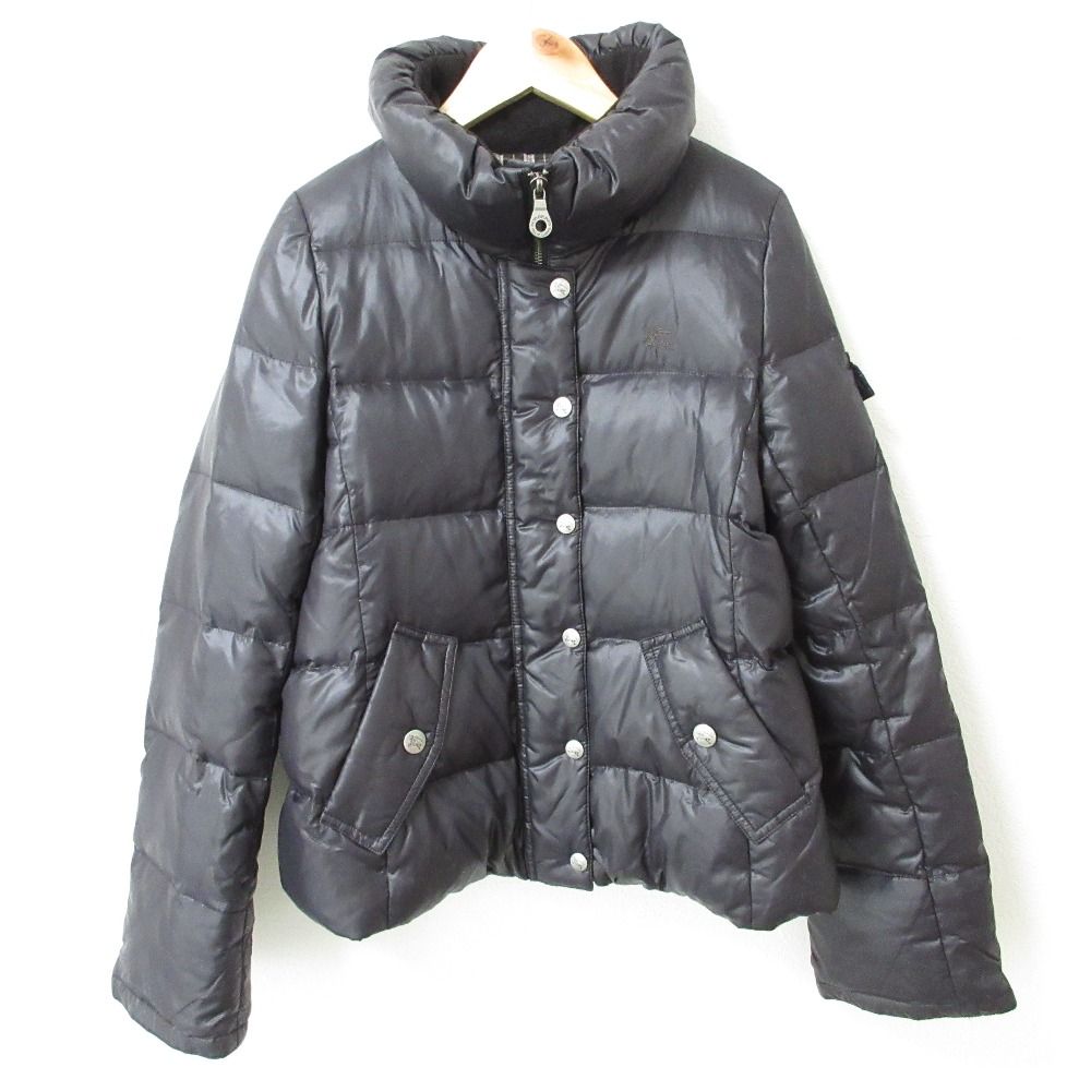 BURBERRY BLUE LABEL バーバリーブルーレーベル 裏地チェック柄 スタンド ダウンジャケット 38 ブラック レディース 古着