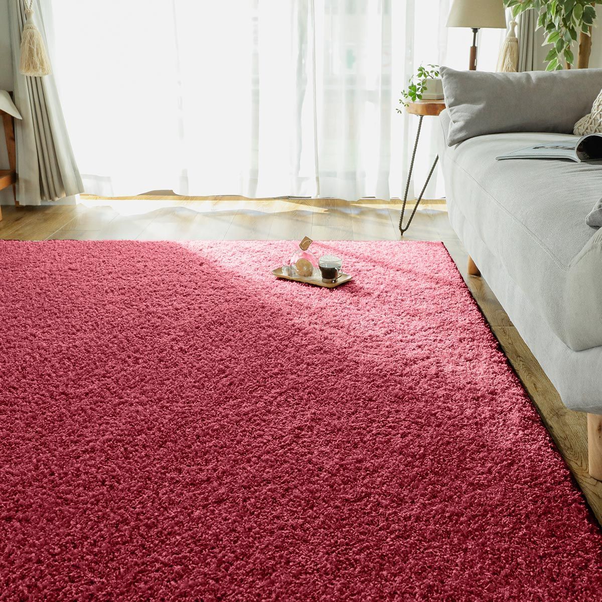 190x190cm ジェム ルビー 190x190cm ジェム ピンクダイヤ ラグ マット リビングラグ 防炎 防ダニ