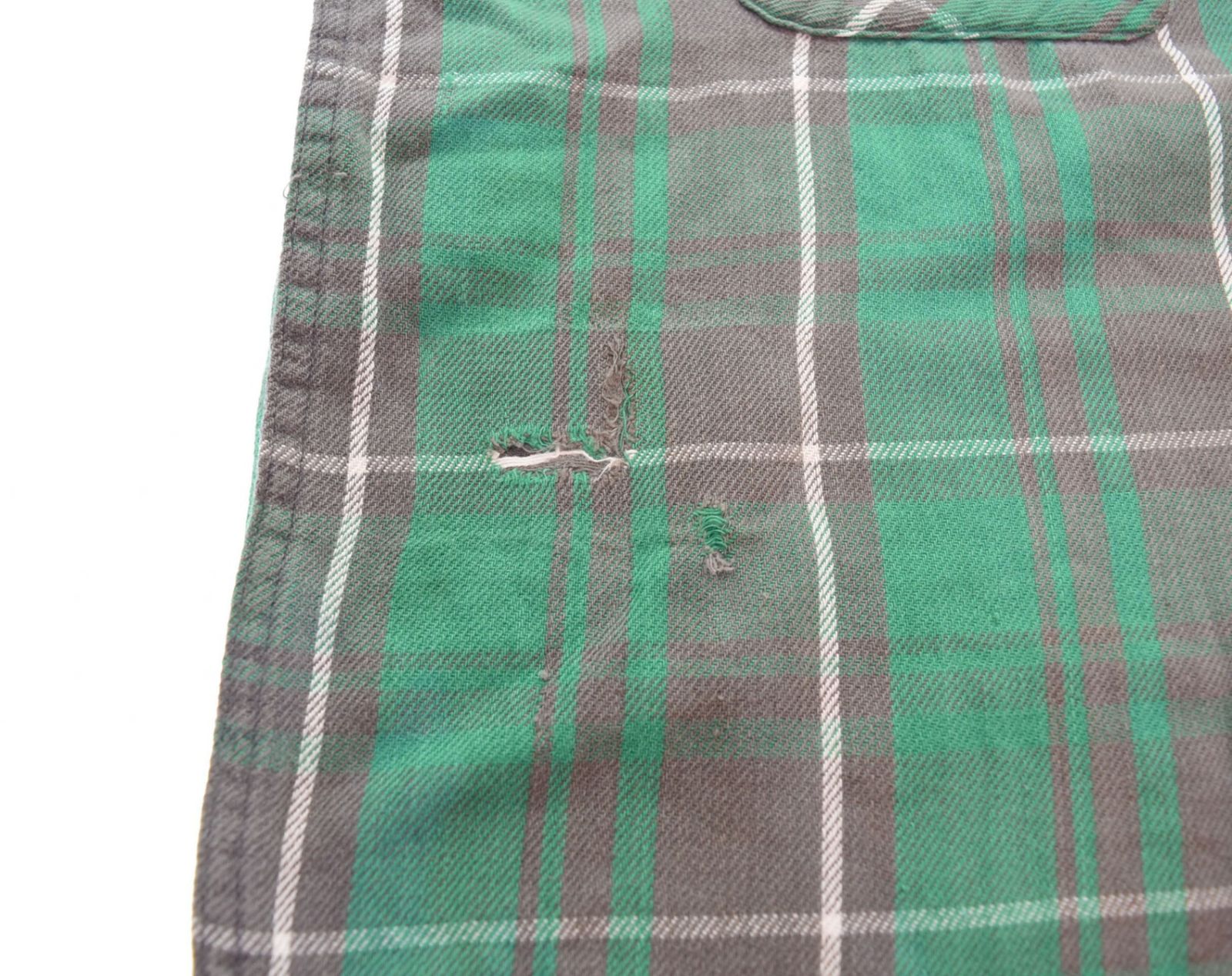 50s 60s sears マチ付き ネルシャツ 15½ グリーン シアーズ Sears ROEBUCK 50s ネルシャツ マチ付き 皿ボタン 50's