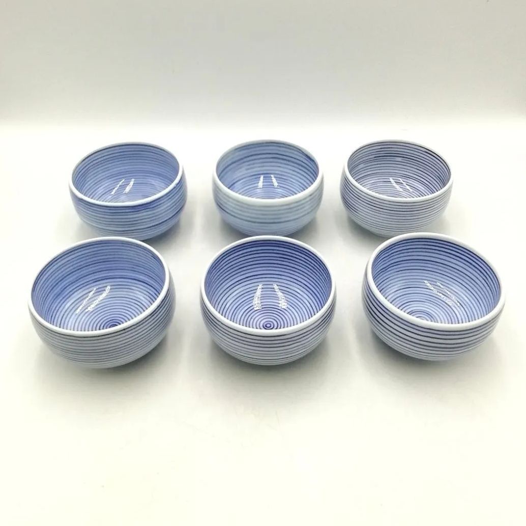 源右衛門窯 染付 向日葵 ひまわり 湯呑 蕎麦猪口 5客組 未使用品 染付