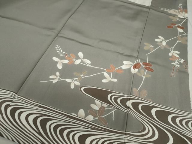 平和屋着物▽本加賀友禅作家 毎田健治 黒留袖 単衣 風景花文 暈し染め