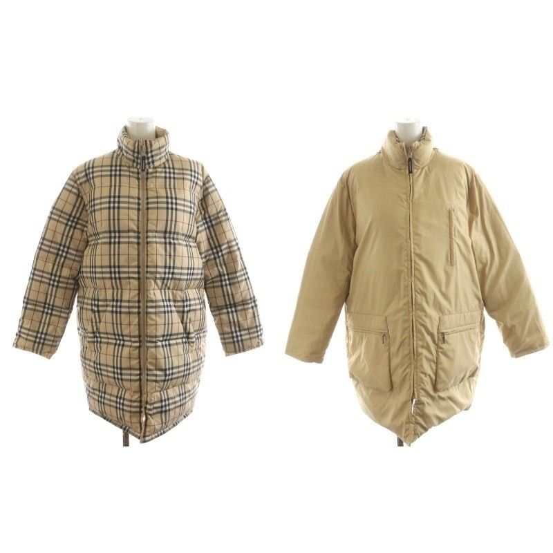 バーバリー ロンドン BURBERRY LONDON ノバチェック ダウンコート ロング丈 リバーシブル スタンドカラー ナイロン アウター 160A ベージュ BN283-386 |AN38
