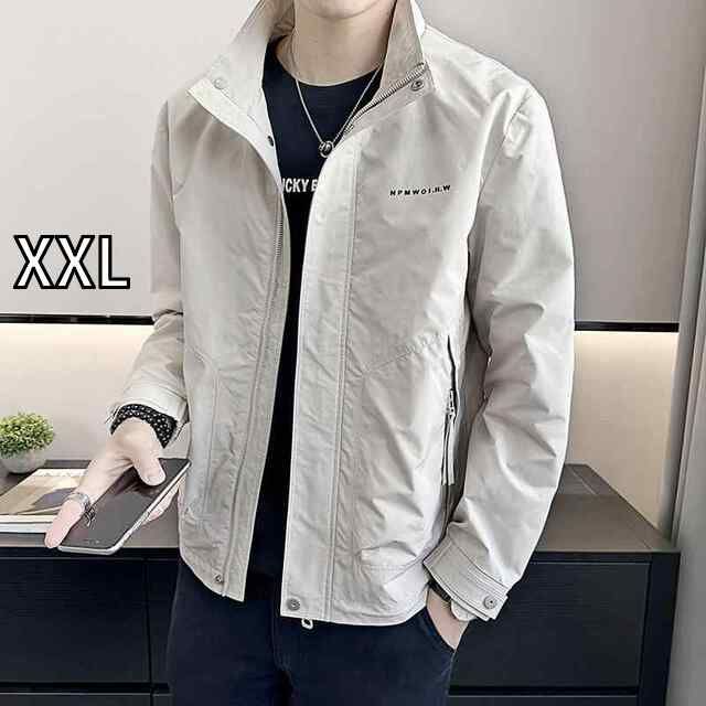 [XXL]メンズ 服 シンプル ファッション オシャレ 大人 かっこいい 大きいサイズ ストリート 紳士服 秋 スタンドカラー ジャケット 薄手 トップス ライト カラー