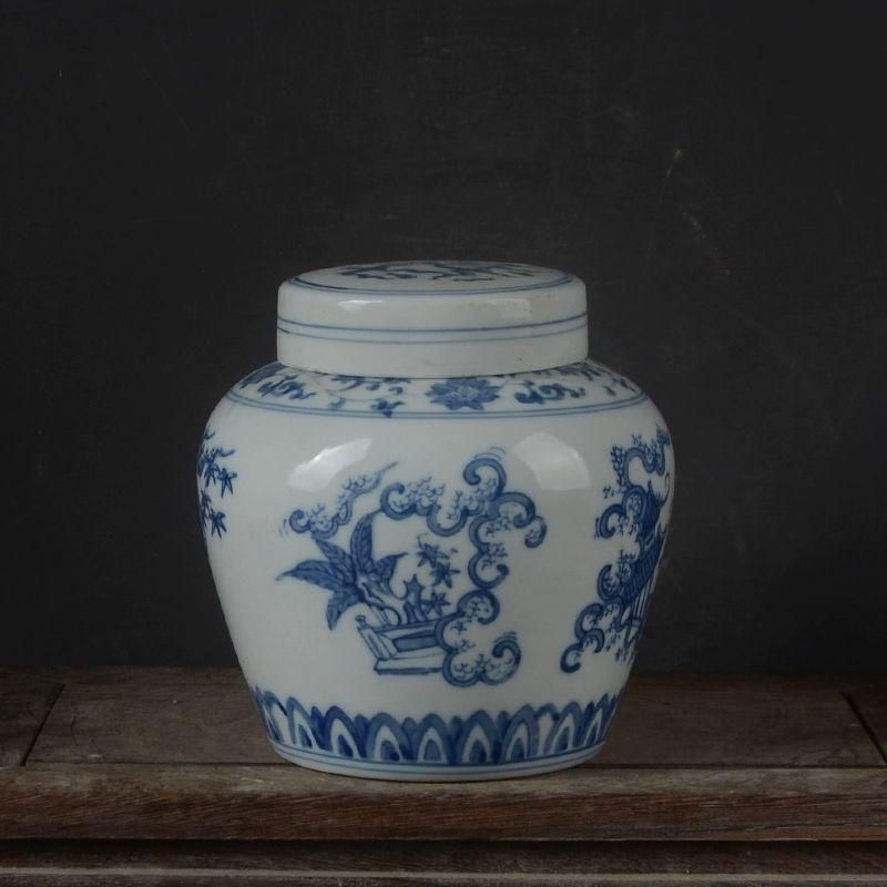 明成化青花嬰戯紋天字缶 景徳鎮 陶磁器 装飾品 現代工芸品 美術