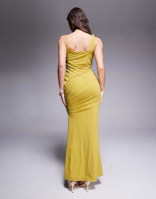 エイソス レディース ワンピース トップス ASOS DESIGN stretch chiffon knot draped maxi dress in chartreuse Chartreuse