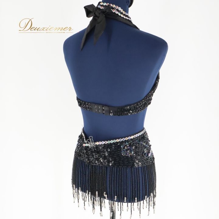 ベリーダンス用 オリエンタル衣装】ブラック×ゴールド ビーズ 豪華