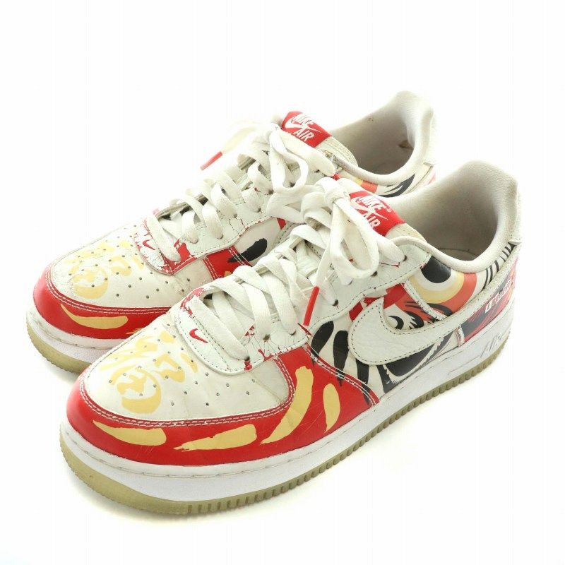 ナイキ NIKE エアフォース1ローアイビリーブダルマ 達磨 AIR FORCE 1 LOW I BELIEVE DARUMA スニーカー レザー  ローカット 総柄 ロゴ 刺繍 US8.5 26.5cm 赤 レッド 白 ホワイト DD9941-100