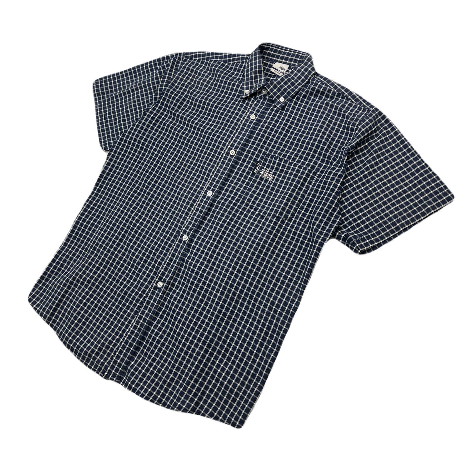 Stussy ギンガムチェック 半袖シャツ XL 新品 STUSSY 半袖シャツ メンズ XL ギンガムチェック ネイビー