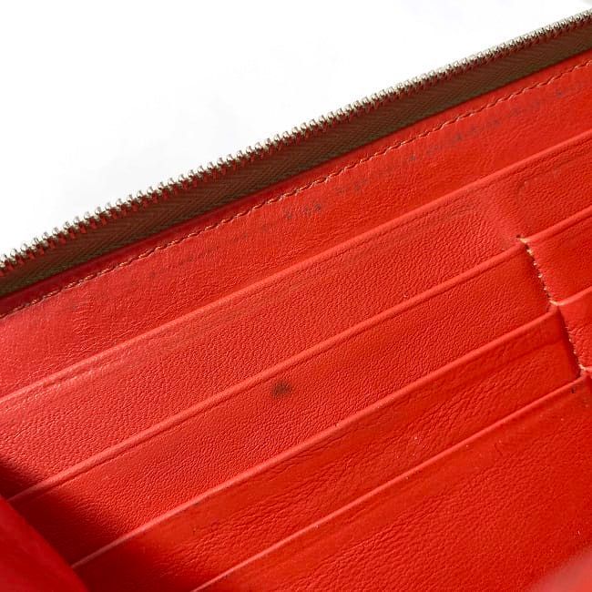 セリーヌ ラウンドファスナー 長財布 ベージュ レッド シルバー