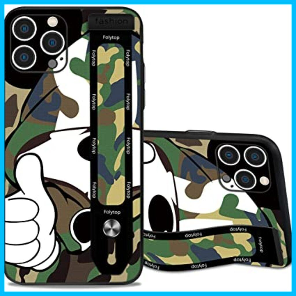iPhone 14 Pro 用 ケース 調節可能なリストバンド キックスタンド アイフォン 14 Pro ケース 可愛い おしゃれ かっこいい  フィンガーキャラクタ パターン 薄型 色: 緑い サイズ: iPhone 14 Pro ケース（6.1）