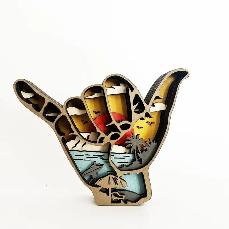 ハワイアンサンセットビーチバケーション 木製3Dジェスチャー