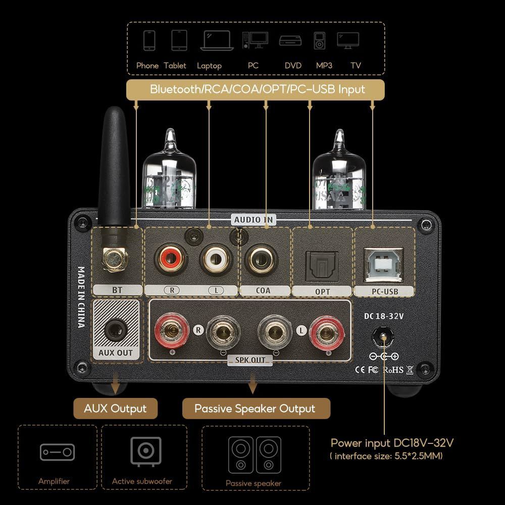 数量限定】200W Bluetooth PRO 5.0 真空管アンプ T9 D級HiFiデジタル