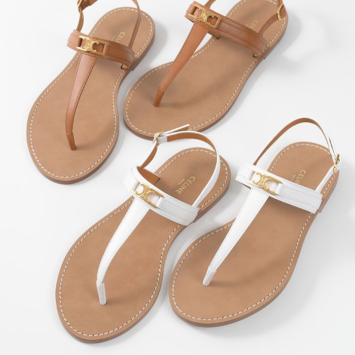 セリーヌ トリオンフ レザー トングサンダル フラットサンダル ホワイト