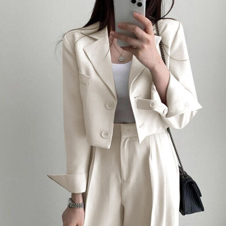 レディース パンツスーツ ショート丈 レディース ジャケット セットアップ ワイドパンツ 韓国ファッション 母 おしゃれ フォーマルスーツ 入学式 卒業式 ママスーツ ビジネススーツ シンプル きれい welle597168