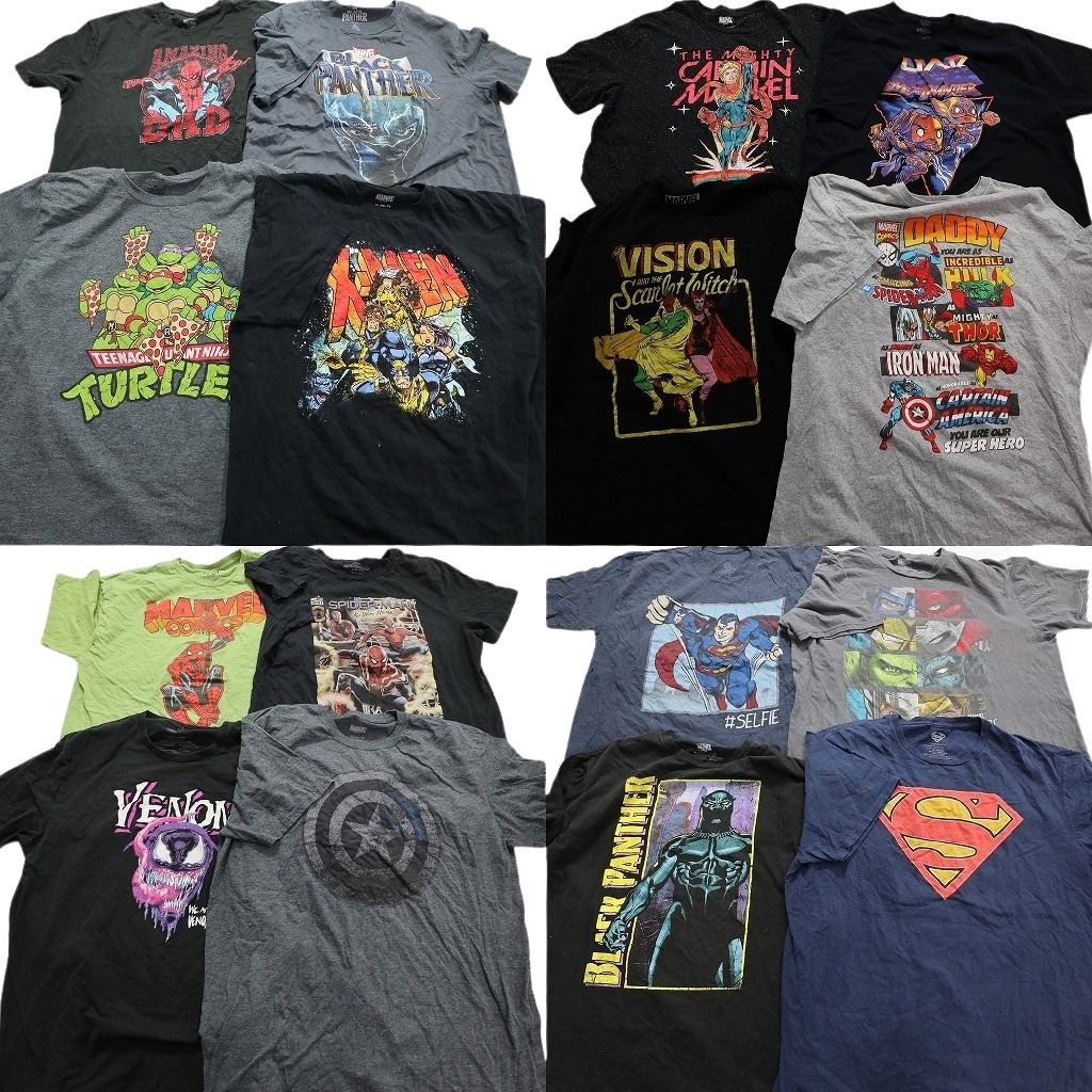 古着卸 マーベル 半袖Tシャツ 16枚セット メンズ XL エックスメン ブラックパンサー タートルズ 古着 NA1563