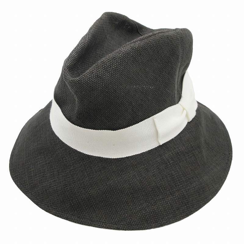 美品 キジマタカユキ KIJIMATAKAYUKI 中折れ帽 ペーパーハット 帽子 リボン 小物 HAT MAKER サイズ1 チャコール グレー 白  ホワイト レディース/6 - メルカリ