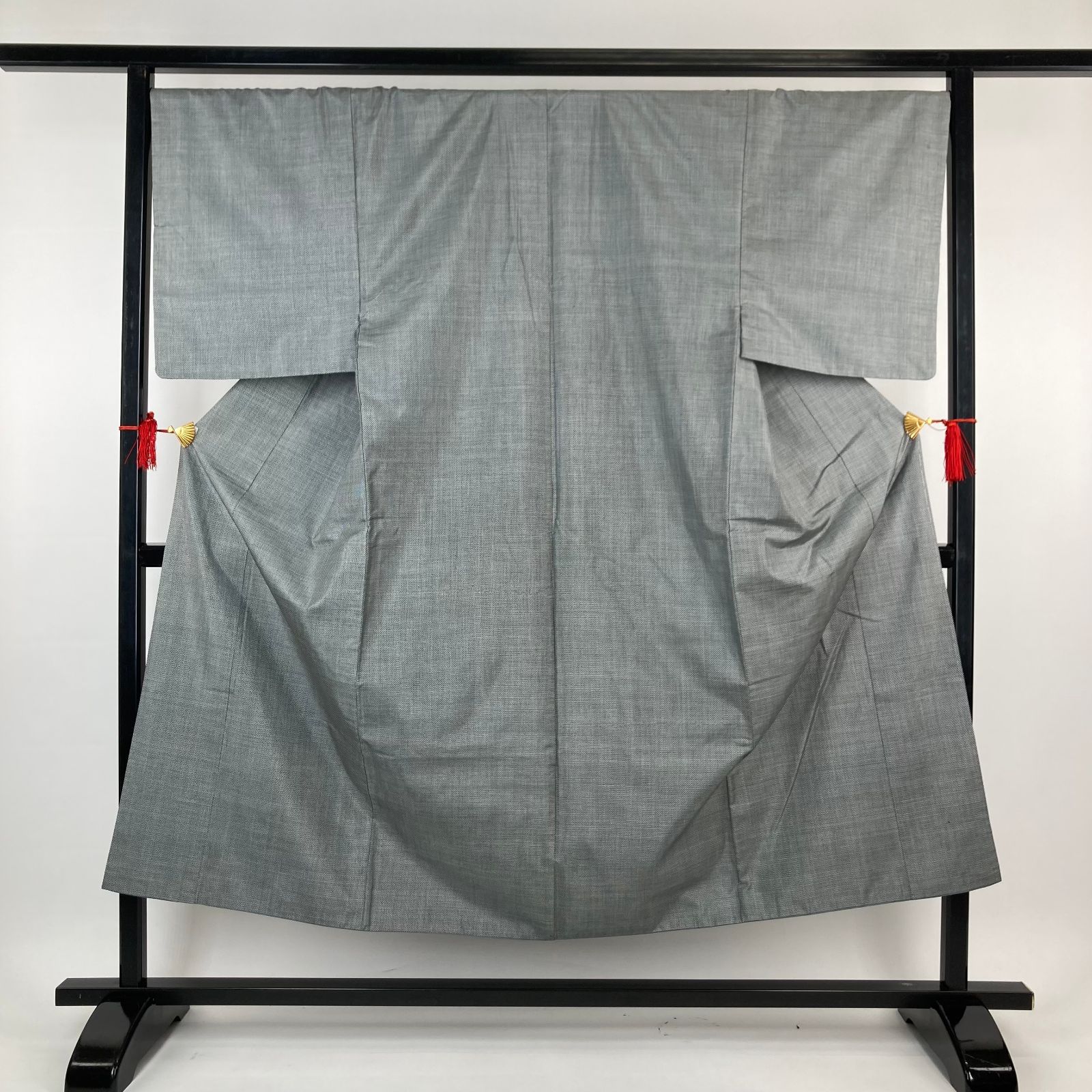 メンズリユース着物 紬 グレー 浅葱鼠色 絣 袷 身丈 150cm 裄丈 69cm