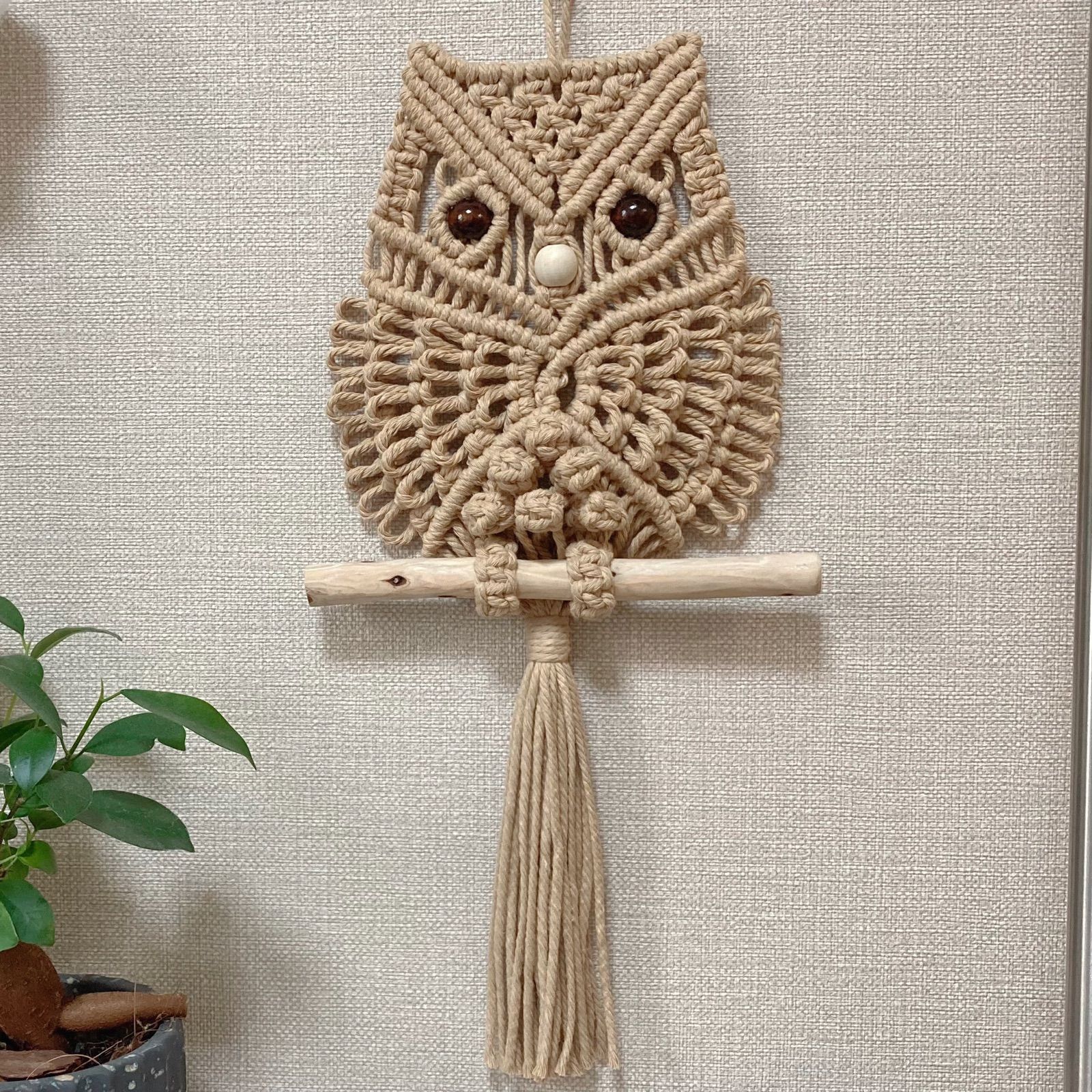 macramé✳︎マクラメ編み 幸福フクロウタペストリー 流木 カフェ