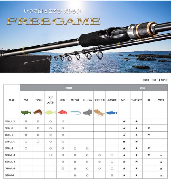 SHIMANO/シマノ】フリーゲーム S96M-4 388339 ルアー竿 竿 ロッド