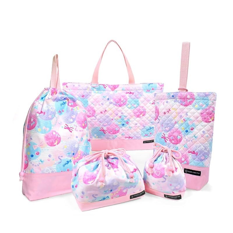 COLORFUL CANDY STYLE 入園・入学5点セット キルティング (レッスンバッグQ/シューズケースQ/体操服袋/お弁当袋/コップ袋) ふわふわキュートなキャンディポップ N8143200 1