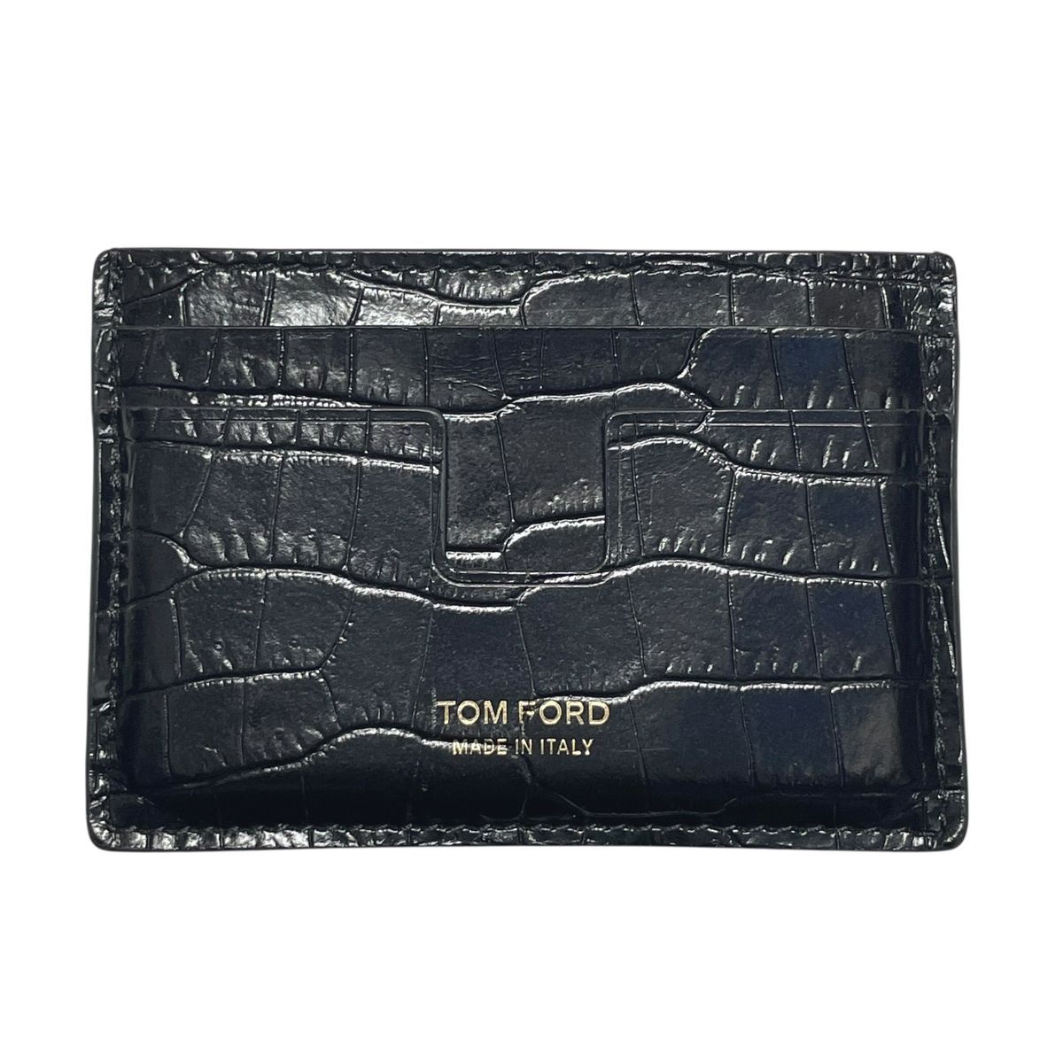 【極美品】トムフォード　カードケース　クロコ型押し　カーフレザー　黒 中古】 TOM FORD トムフォード カードホルダー クロコ型押し