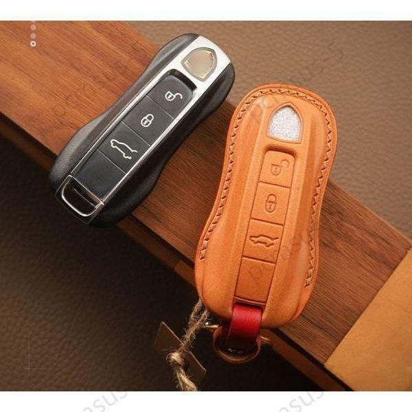 ポルシェ Porsche 新型パナメーラ|新型カイエン 手作り本革キーケース スマートキーカバー ローズピンク 2年保証 ファッション