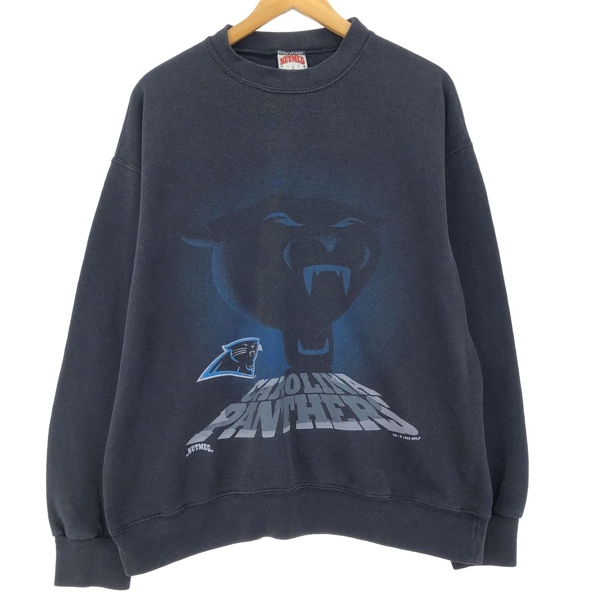 古着 90年代 NUTMEG NFL CAROLINA PANTHERS カロライナパンサーズ プリントスウェットシャツ トレーナー USA製 メンズL/eaa411098