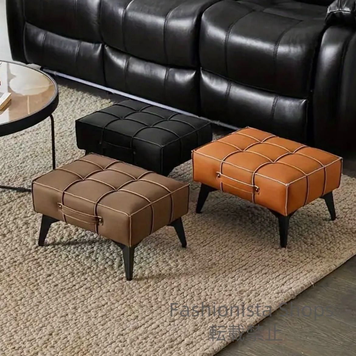 レトロデザイン　オットマン　フットスツール　モダン 合成皮革　黒　木製 レトロデザイン オットマン フットスツール モダン 合成皮革 黒 木製
