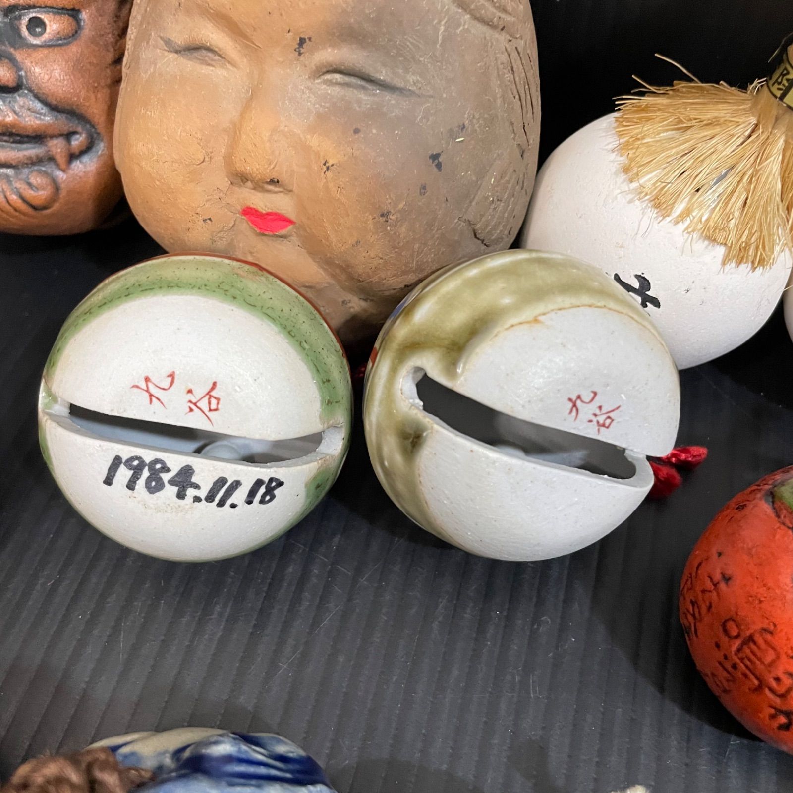 古い 土人形 獅子と狛犬 青系 郷土人形 民芸 古道具 アンティーク 古い 土人形 獅子と狛犬 青系 郷土人形 民芸 古道具 アンティーク