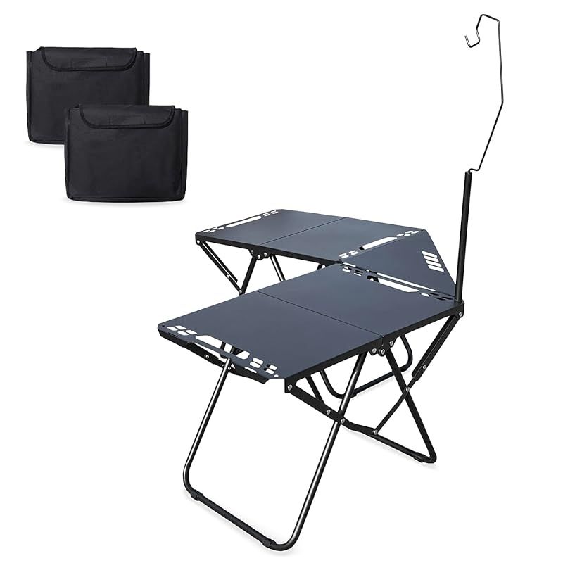 Next Joy キャンプ テーブル 折り畳み ソロ コンパクト アウトドア バーベキュー テーブル 折りたたみ式 軽量 持ち運び 連結 ブラック デュオ拡張セット
