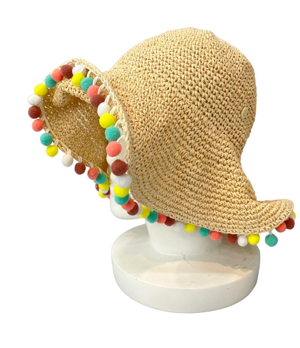 クリスチャンディオール ストローハット 麦わら帽子 ポンポン付き キッズ SIZE T4 Christian Dior