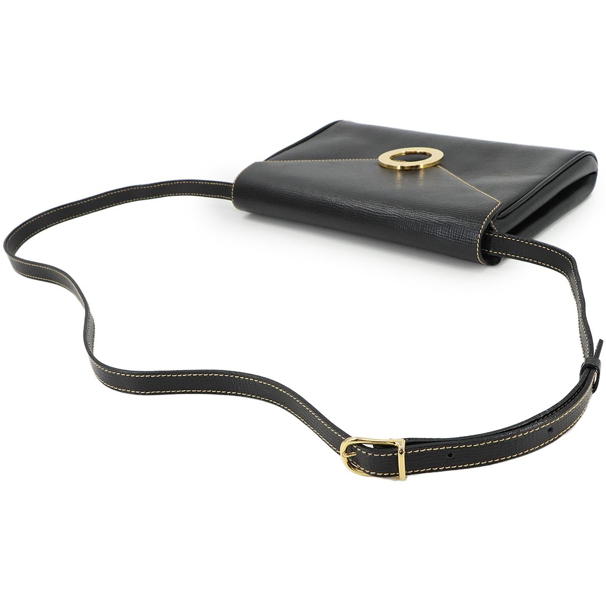 美品 セリーヌ CELINE ショルダー バッグ レザー ブラック ゴールド 