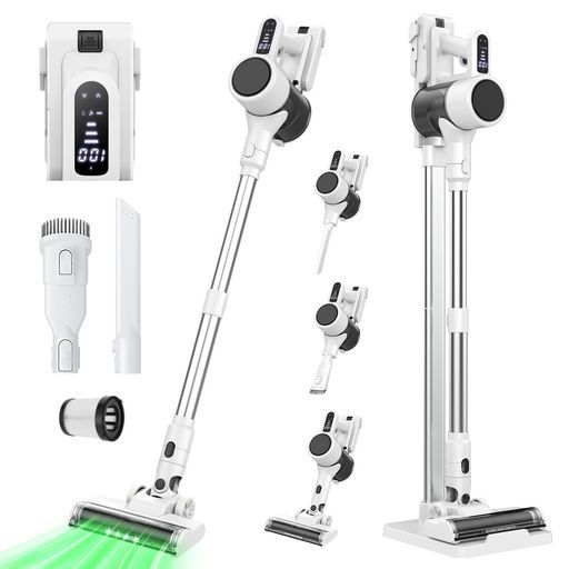 掃除機コードレス【7月新登場!革新版4つの緑LEDライト付き&65Kpa強力