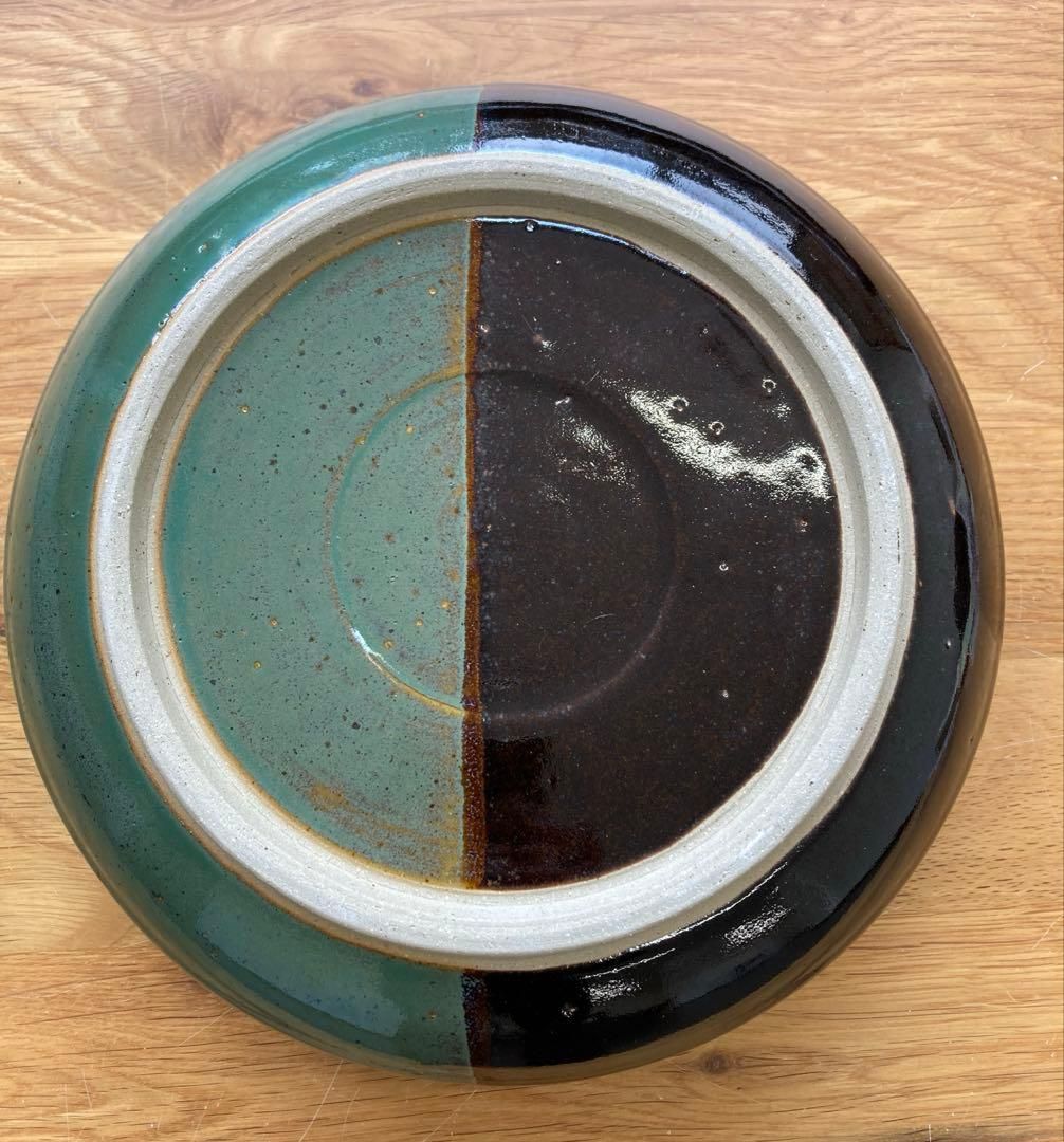 未使用！鳥取民藝 中井窯 深鉢 染め分け大皿 24cm 飾り皿 牛ノ戸焼