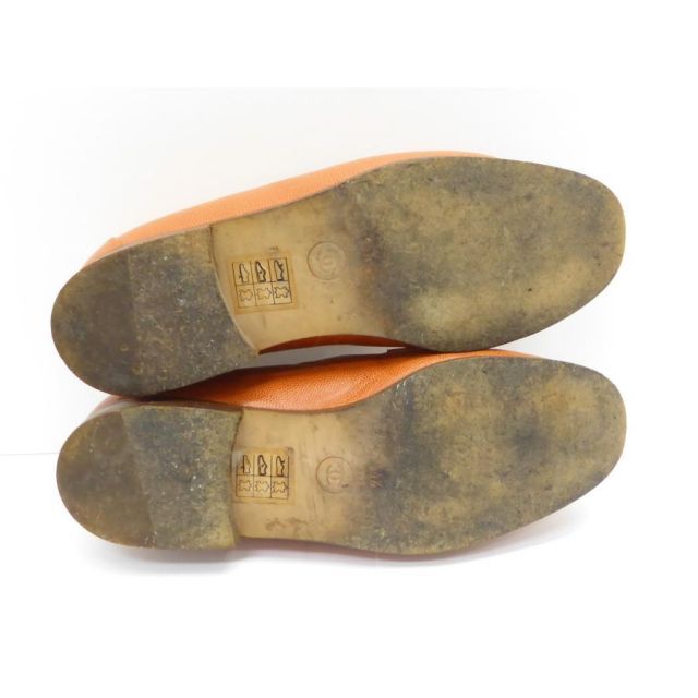 CHANEL シャネル オレンジぺブルグレイン レザー ローファー