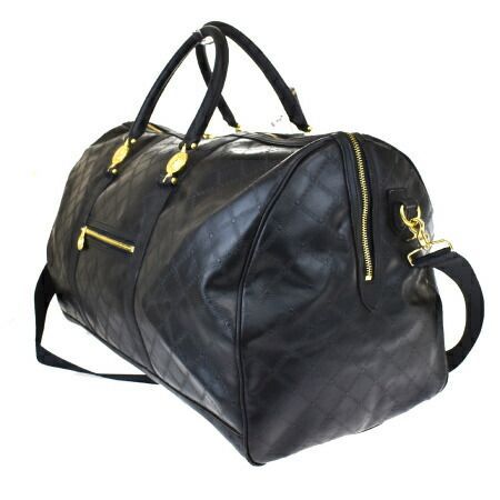 Versace 黒レザーボストンバッグ レザー（本革） VERSACE(ヴェルサーチェ) ボストンバッグ(メンズ