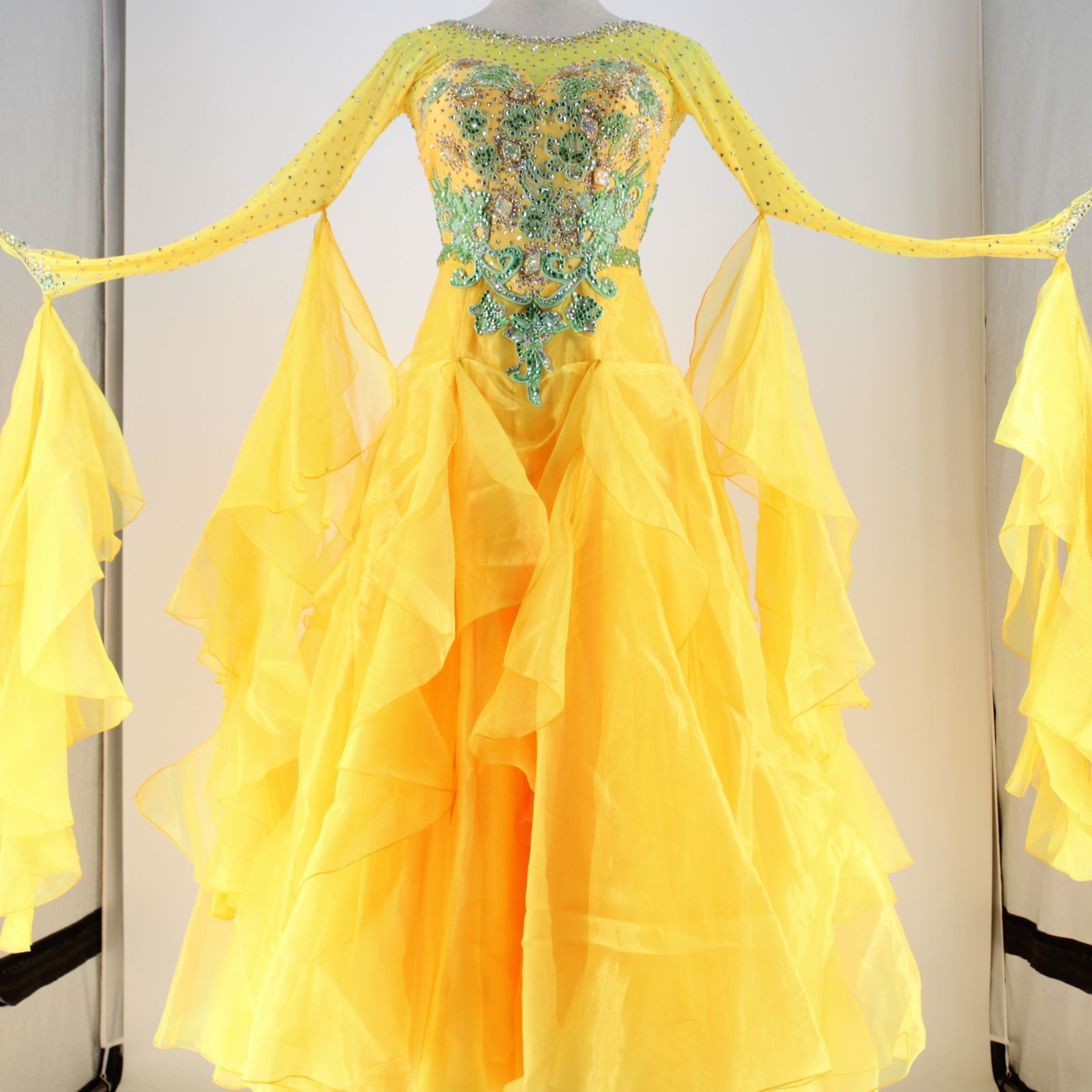 蛍光イエローダンスドレス ビーズ装飾付き 【公式通販】