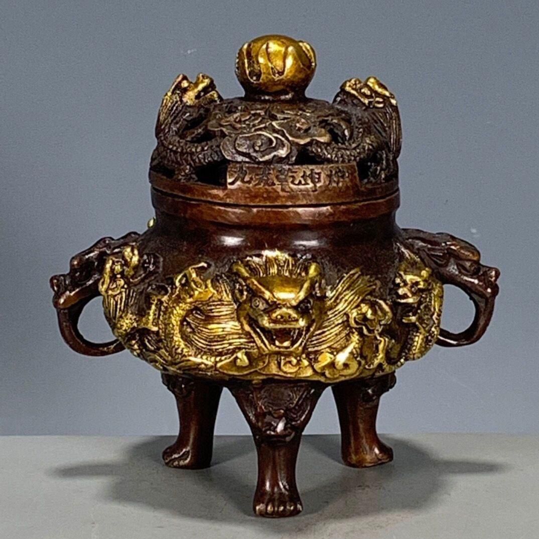 銅器 香炉 瑞獣三足九龍鼎薫香炉 風水 開運 工芸品 美術品 置物 銅器 香炉 瑞獣三足九龍鼎薫香炉 風水 開運 工芸品 美術品 置物