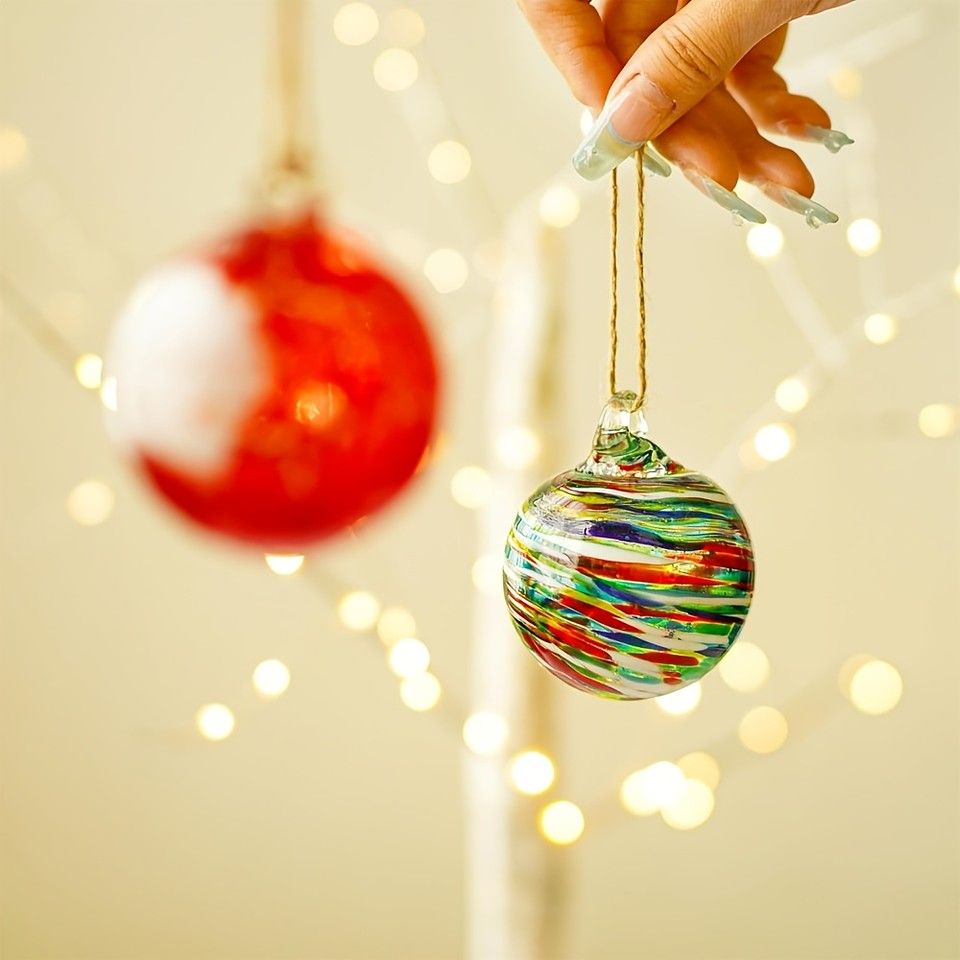6点セット ガラス製 オーナメントボール 吊り下げ式デコレーション クリスマス 新年 ハロウィンに最適 電気不要 手作り風ガーデン パティオ装飾