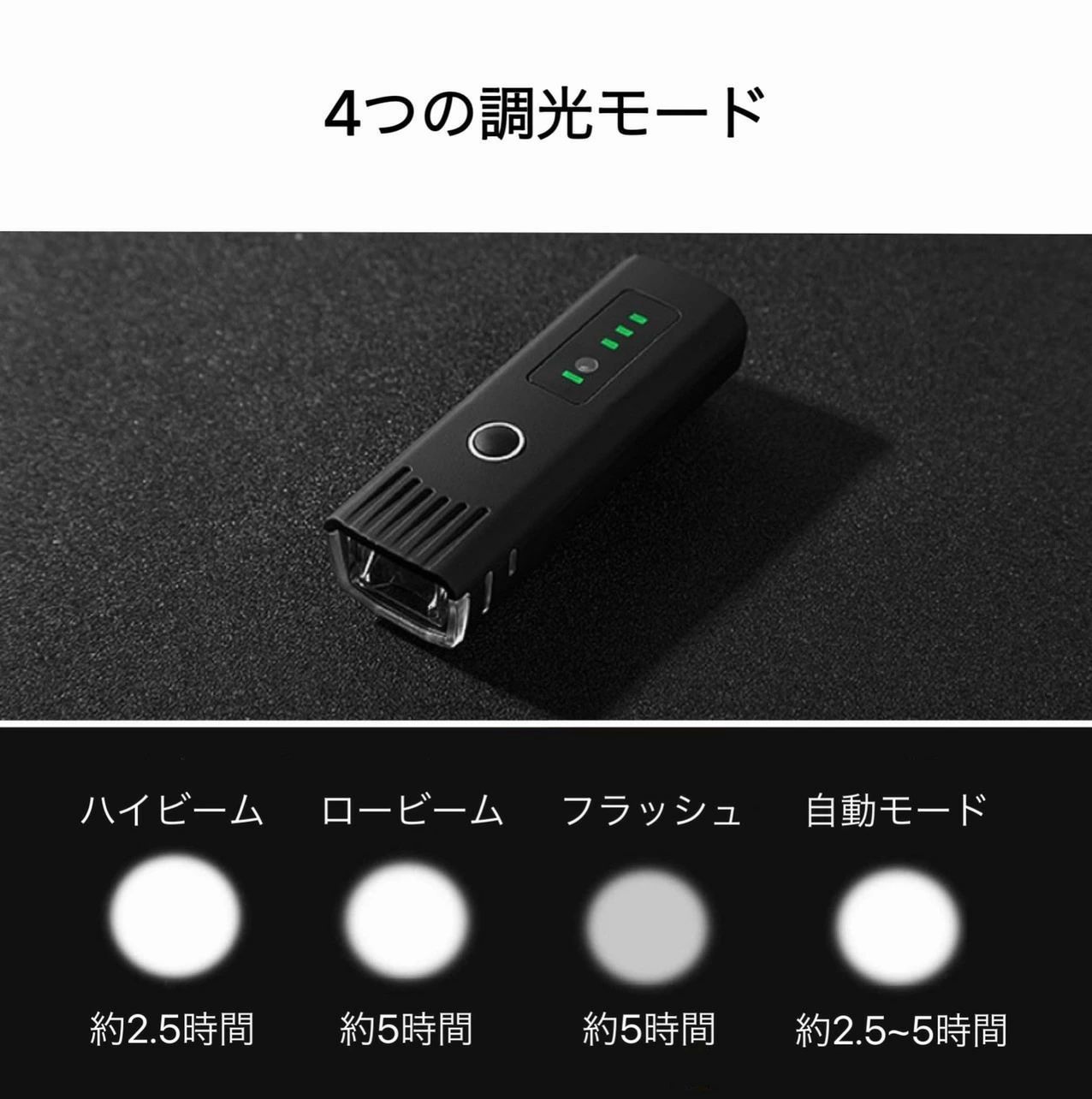 新品 自転車 LEDライト 防水 USB充電式 大容量 3調光モード 4in1