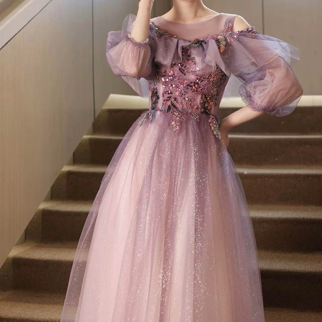 お花のデザインにフリルがゴージャスなイブニングドレス♩.• 【公式通販】