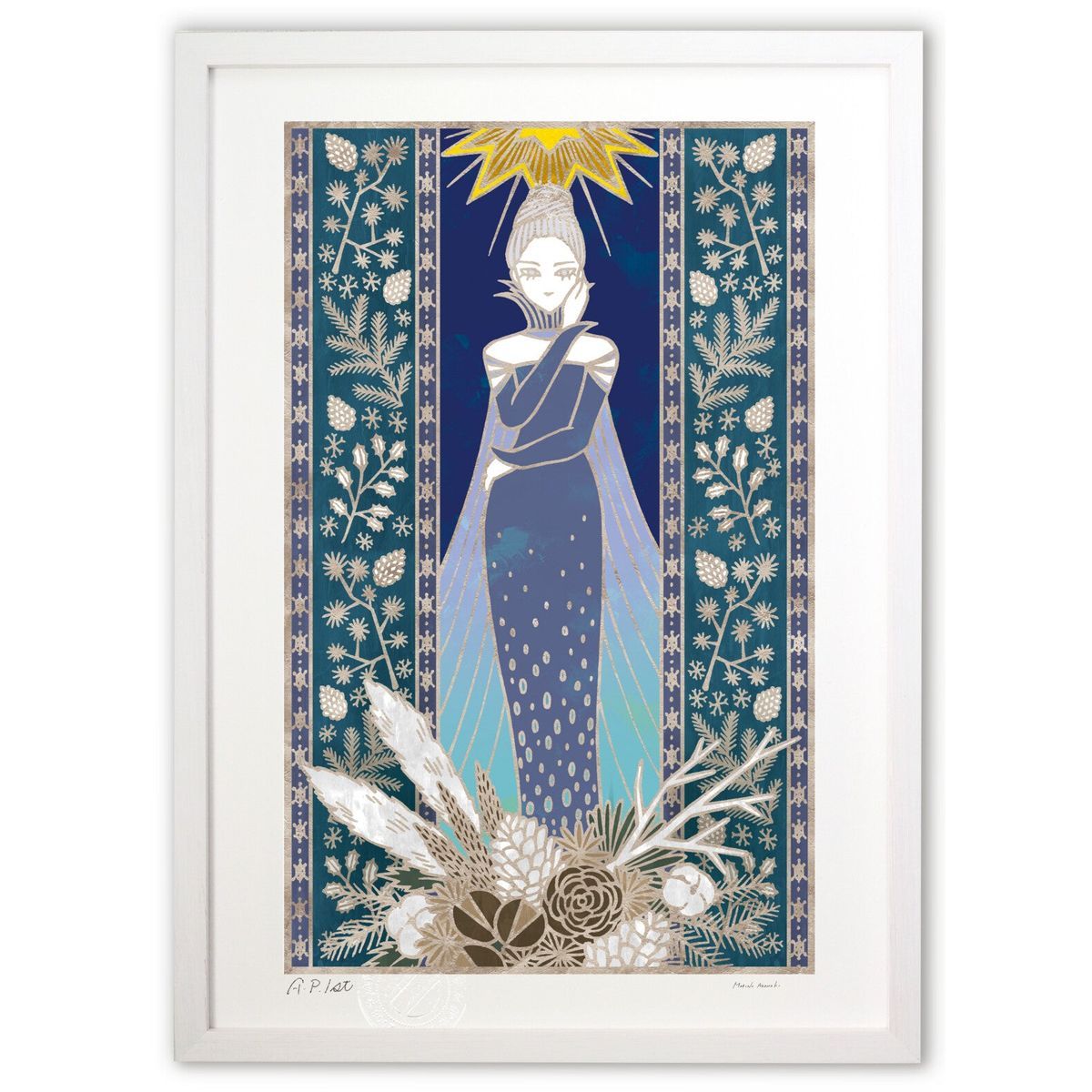 版画 冬の乙女 荒巻まりの インテリア 額入り 風景画 ポスター アート リビング 玄関に飾る 風水 プレゼント モダン - LL おしゃれ 壁掛け 絵