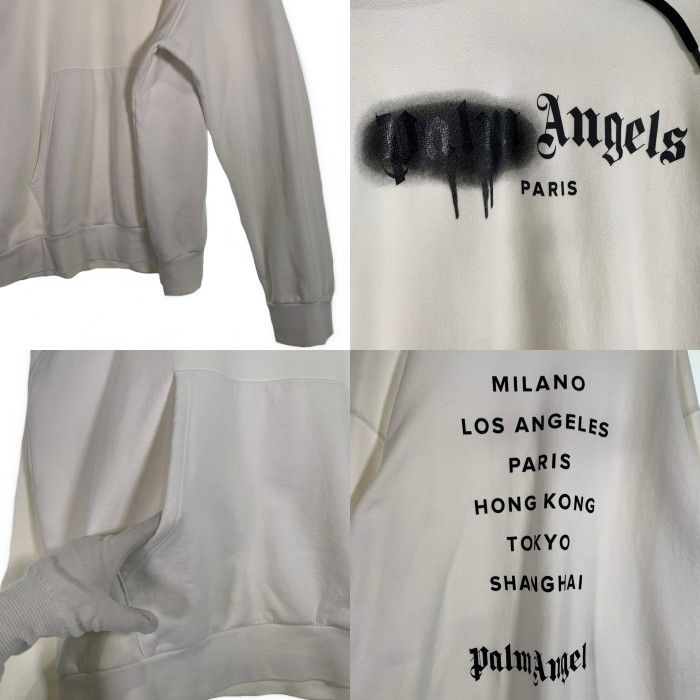 Palm Angels パームエンジェルス Paris Sprayed Logo Hoodie ロゴ Angels SHANGHAI ホワイトパーカー