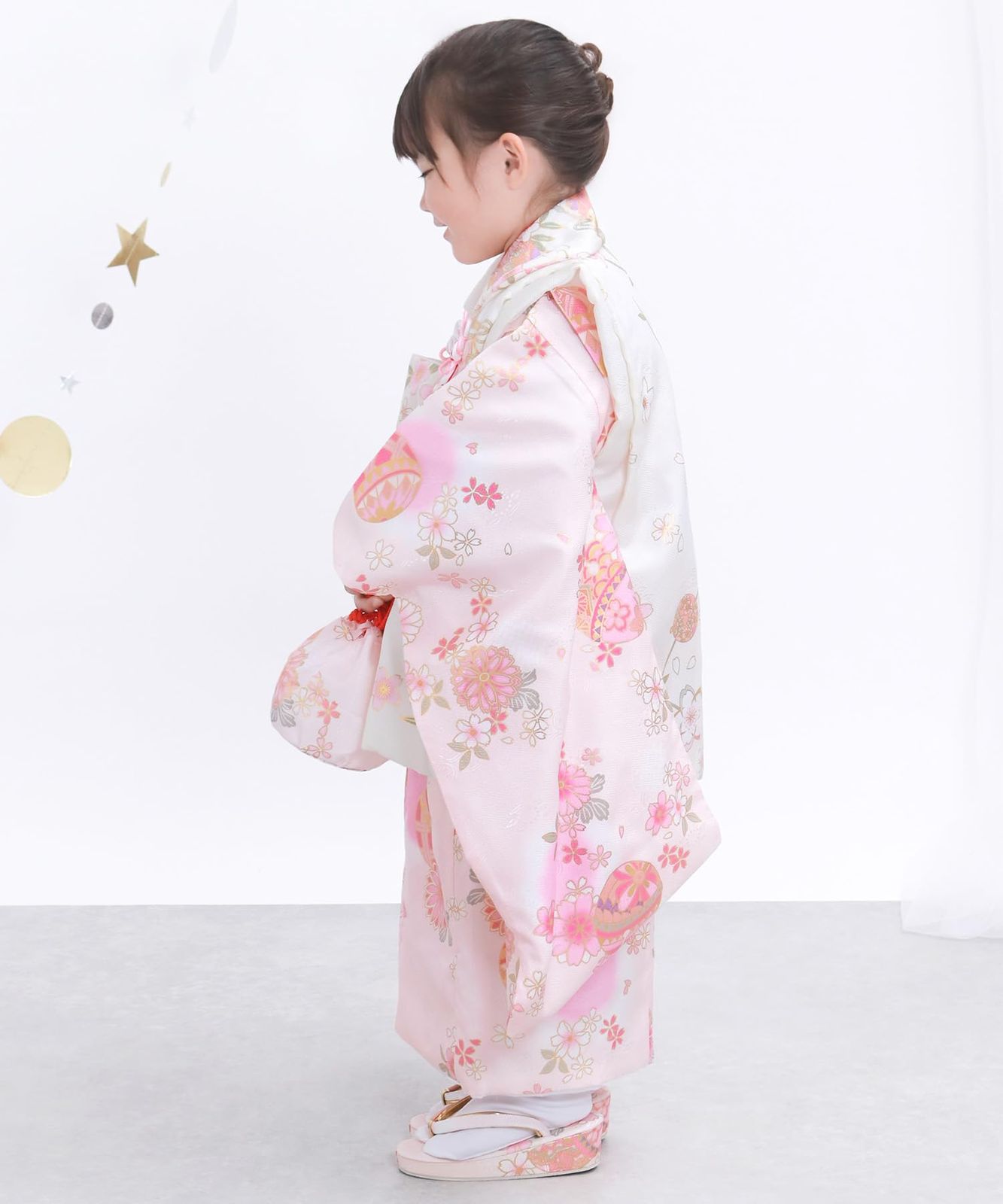 KYOETSU キョウエツ 七五三 3歳 女の子 着物 セット 被布 小物 フルセット 754 くすみ B 9.霞桃の鞠花しらべ