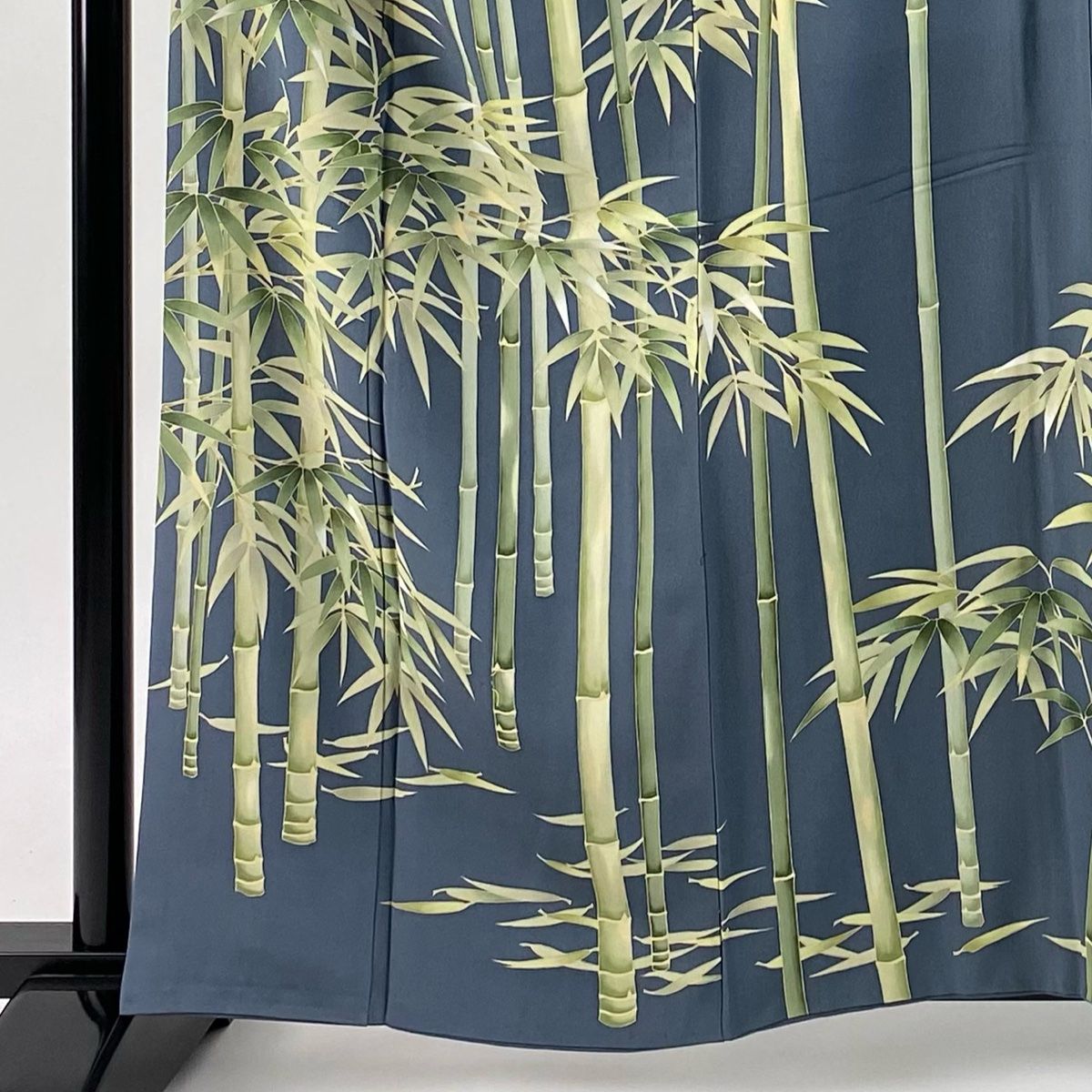 訪問着 身丈160cm 裄丈67.5cm L 袷 落款あり 竹 ぼかし 青灰色 正絹