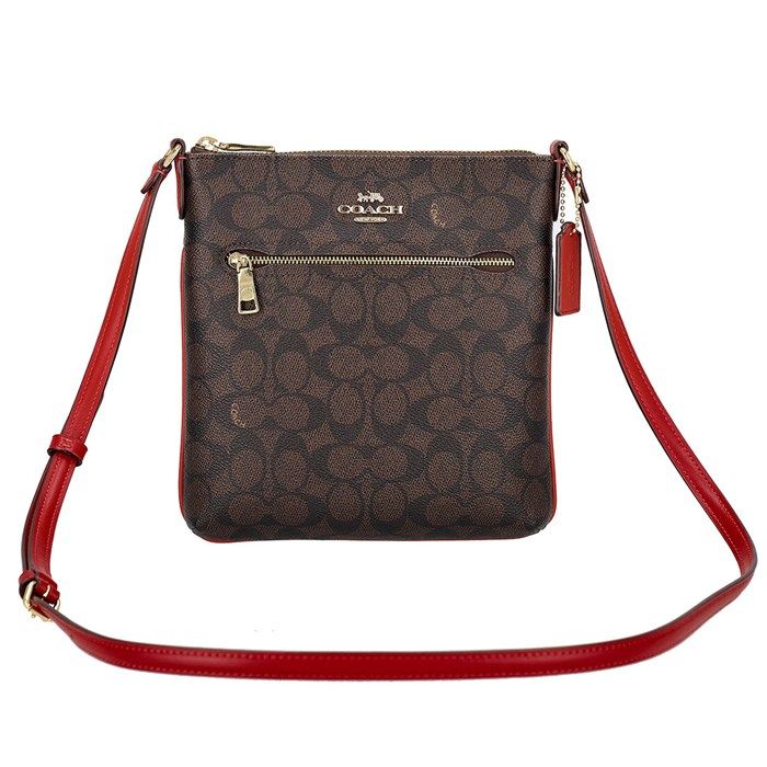 コーチ COACH ショルダーバッグ ミニ ローアン ファイルバッグ CW325 IMXD0 2025 AW ウォルナット シグネチャーキャンバス レッド レザー