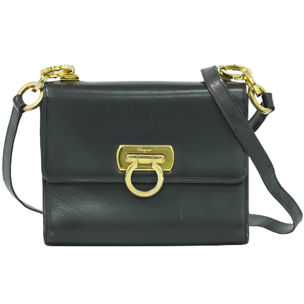本物 サルヴァトーレ フェラガモ Salvatore Ferragamo ガンチーニ ミニ ショルダーバッグ ポシェット レザー ブラック Gancini バッグ 中古 FERRAGAMO（フェラガモ） Salvatore Ferragamo サルヴァトーレ