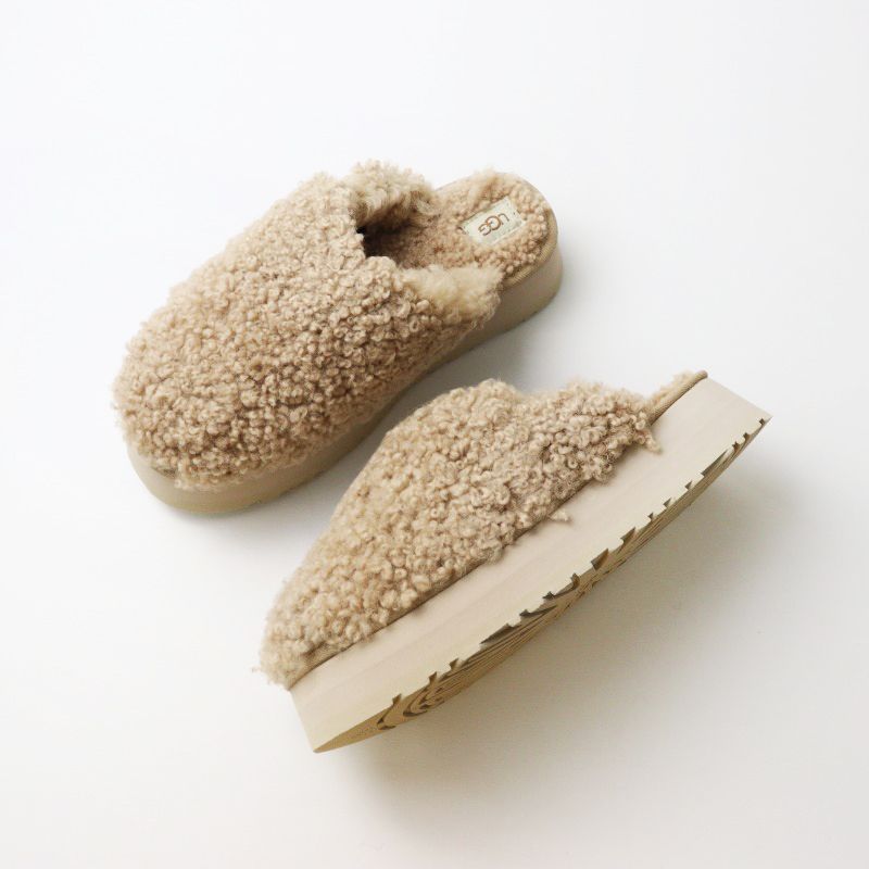 未使用 アグ UGG W Maxi Curly Platform ボア サンダル 25.0cm/サンド