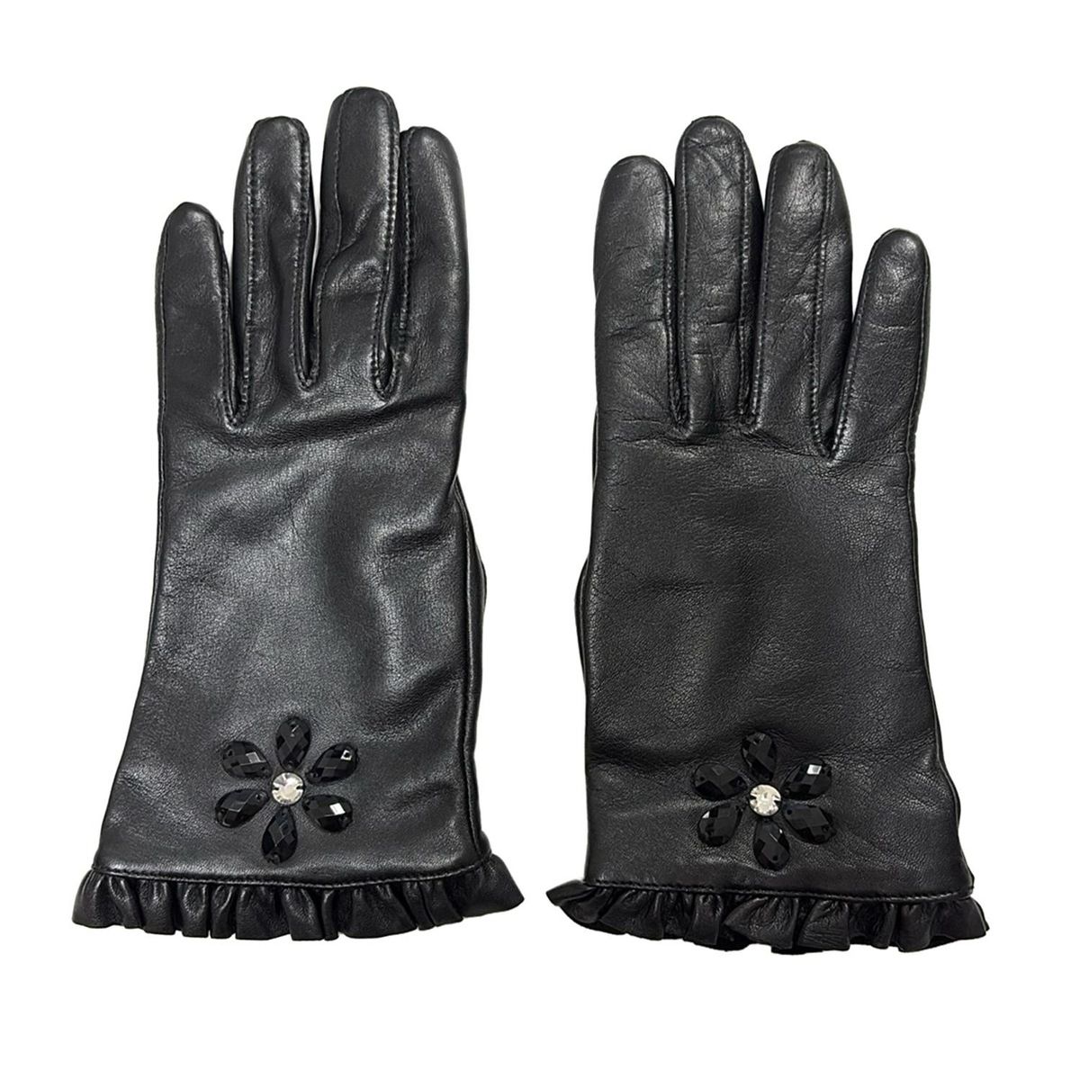 TOCCA トッカ 手袋 レディース - 黒 ビジュー フラワー 花 フリル レザー
